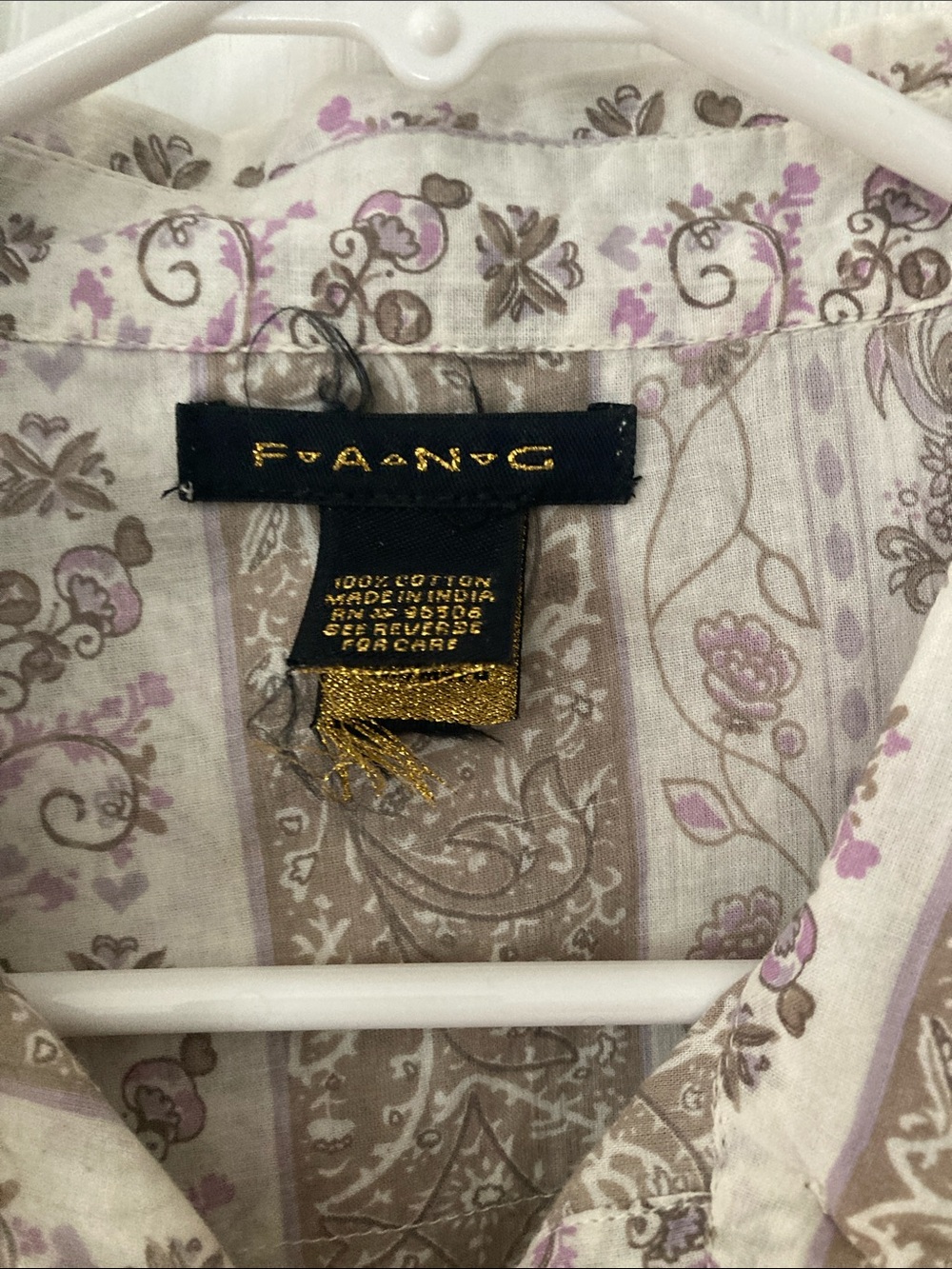 Fossil Cream Shirt with Taupe and Light Purple Paisley Print - Picture 3 of 7